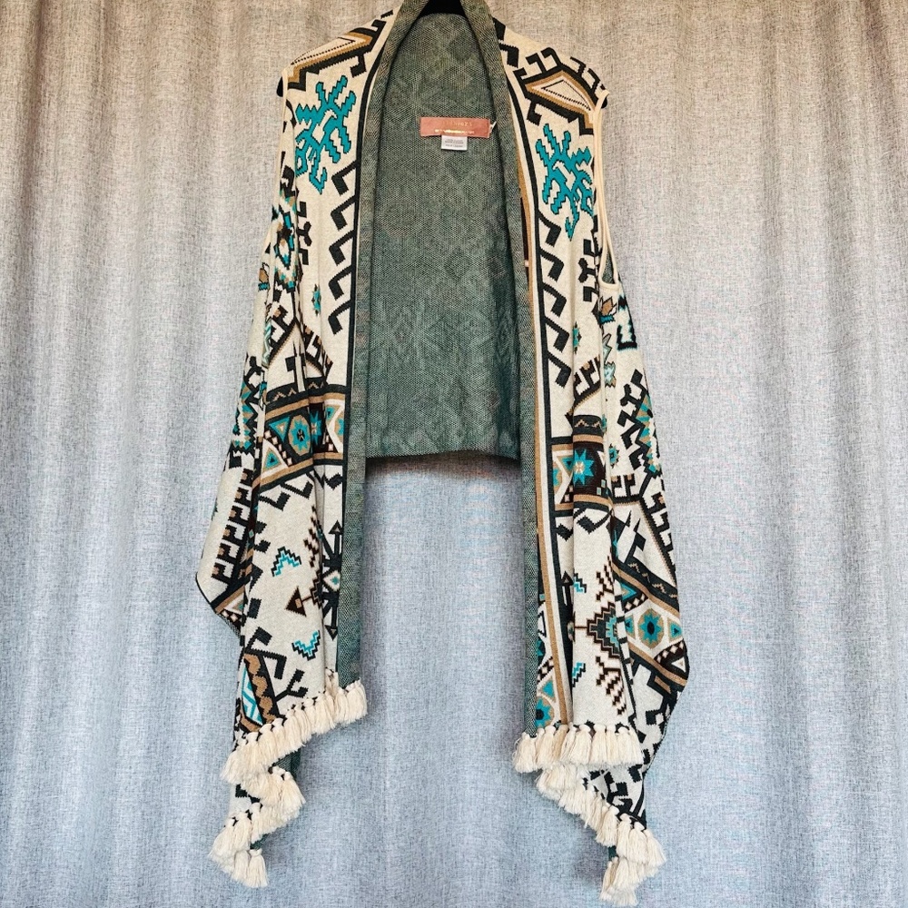 Free People Eternal Sunshine Creations Cardigan S Boho Aztec Open Front Fringe